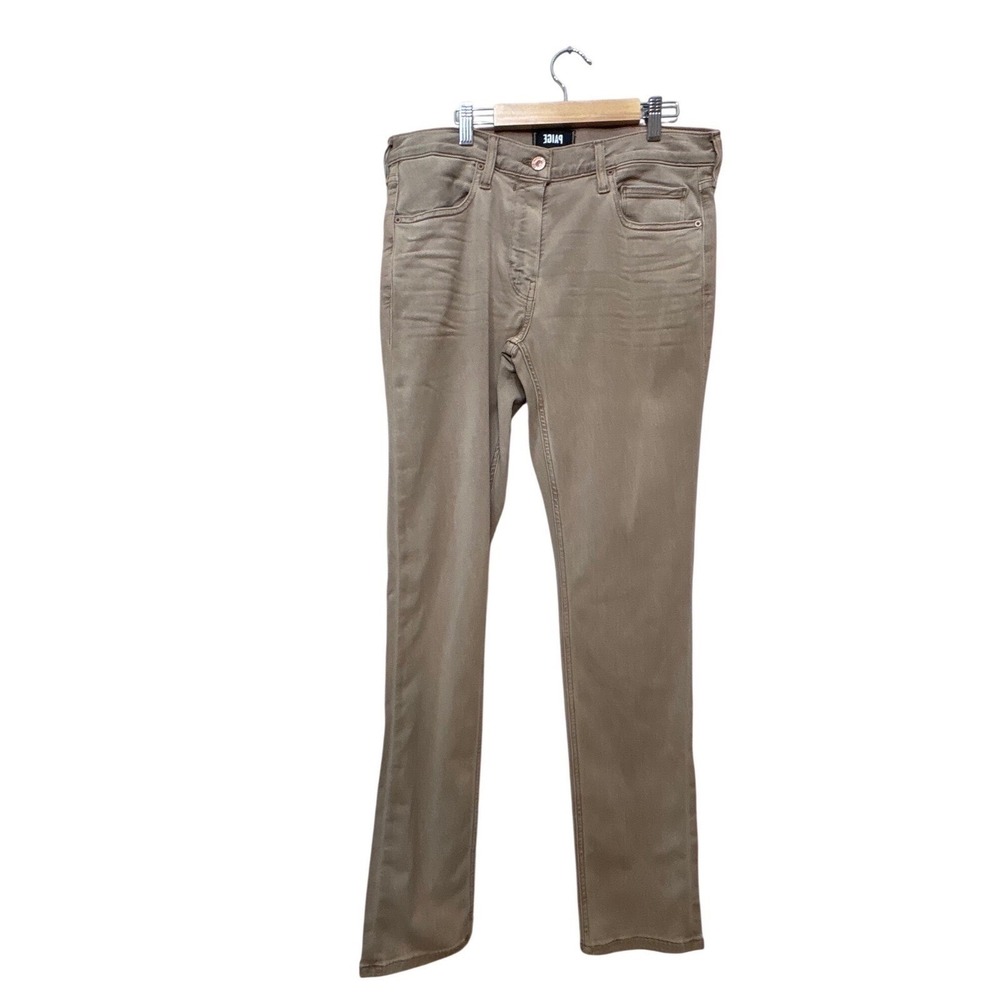 Paige Women Tan Khaki Slim Straight Leg Denim Jeans 5 Pocket Casual Pants